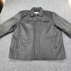 Pacific Trail Mens Black‎ Leather Jacket 2XLT Quilted Lined Zip Front Outerwear